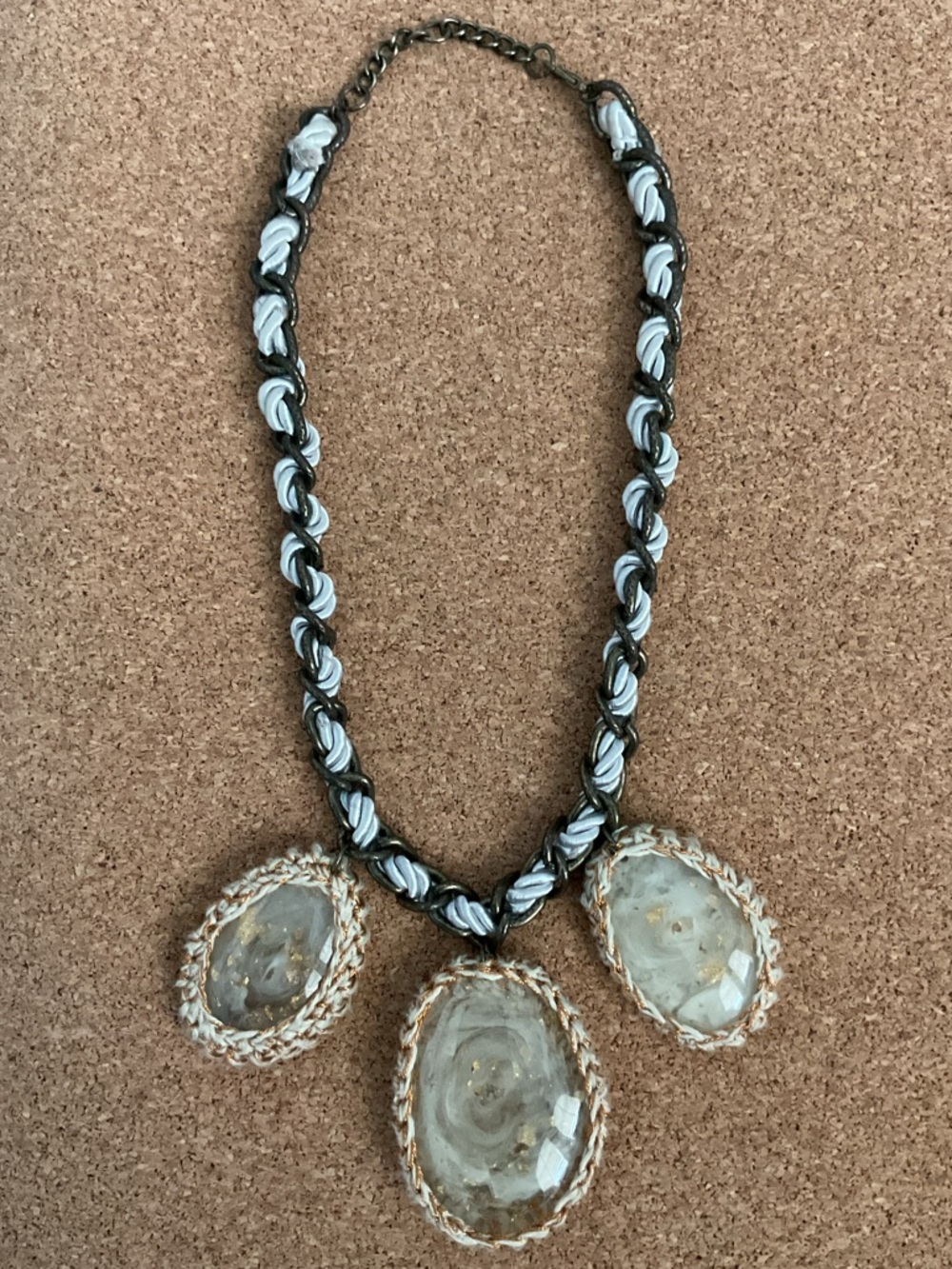 Anthropologie White and Gold Triple Crystal Drop Necklace